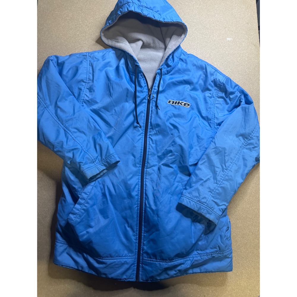 Nike Reversible Fleece Nylon Hooded Jacket Mens Size‎ M Blue Gray vtg